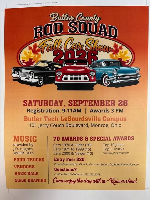 Butler County Rod Squad Fall Car Show 2026 flyer