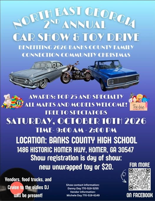 Flyer for North East Georgia 2nd Annual Car Show & Toy Drive