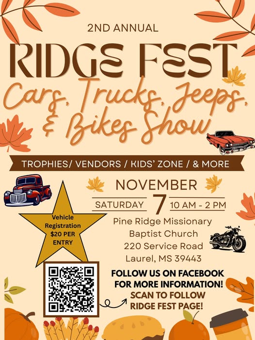 Flyer for 2nd Annual Ridge Fest - Cars, Trucks, Jeeps & Bikes Show