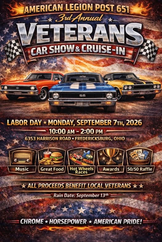 American Legion Post 651 3rd Annual Veterans Car Show & Cruise-In flyer