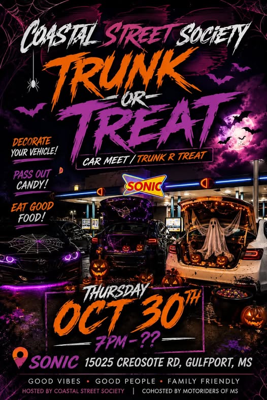 Flyer for Coastal Street Society Trunk or Treat Car Meet