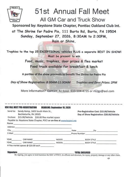 51st Annual Fall Meet All GM Car and Truck Show flyer
