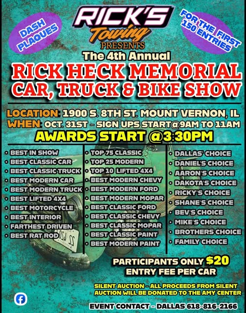 Flyer for The 4th Annual Rick Heck Memorial Car, Truck & Bike Show