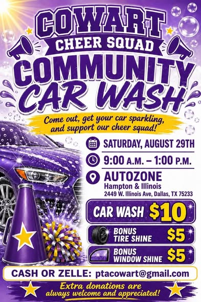 Cowart Cheer Squad Community Car Wash flyer