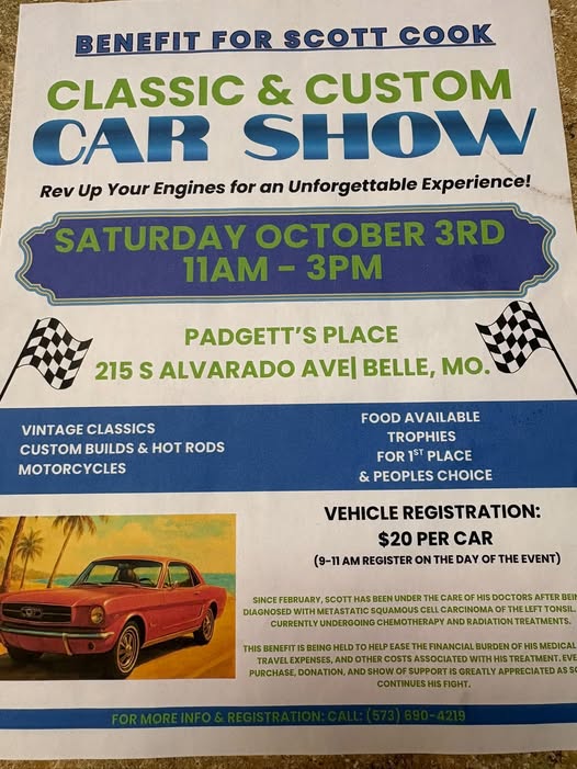 Classic & Custom Car Show Benefit for Scott Cook flyer