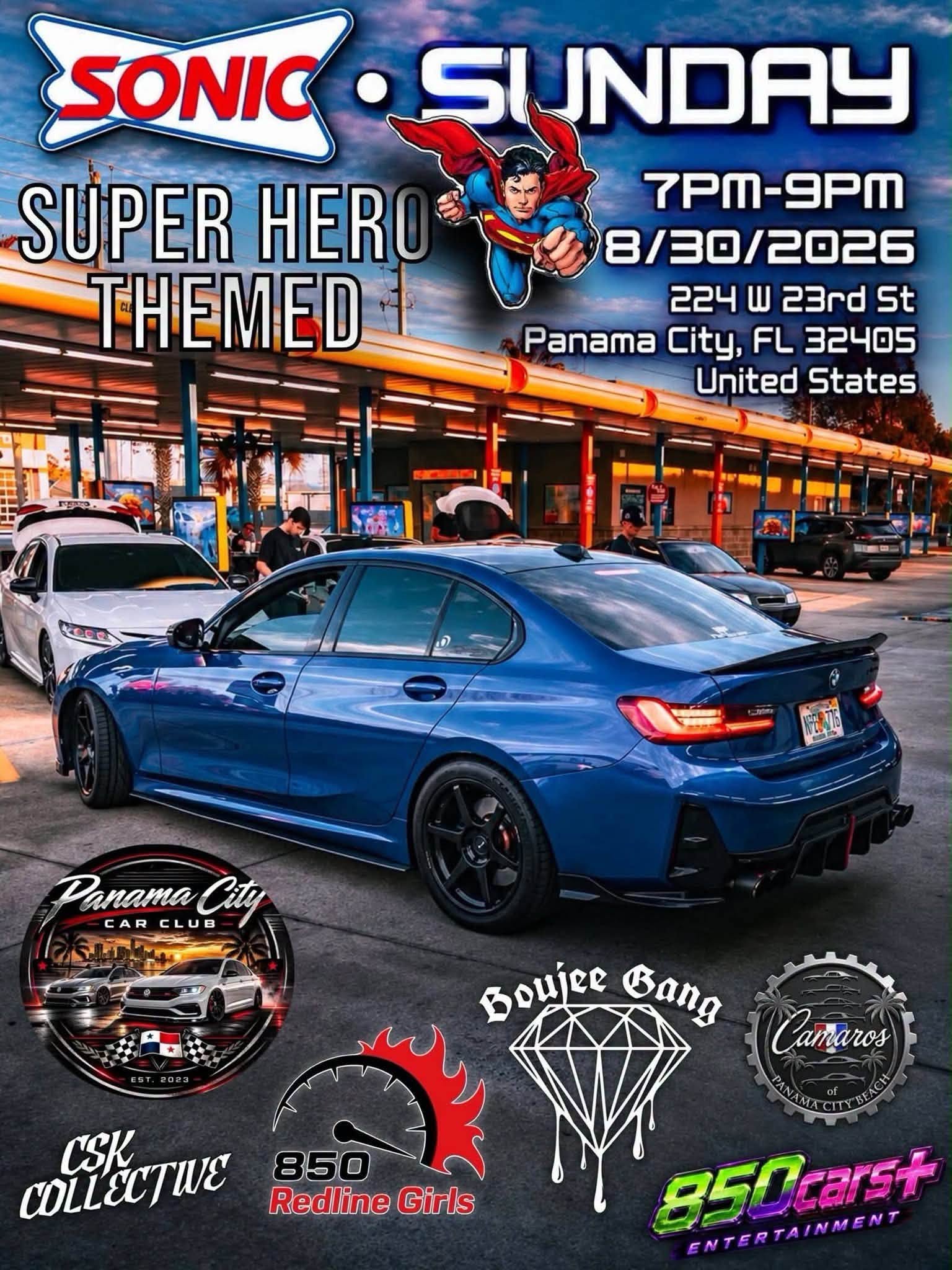Sonic Sunday Super Hero Themed flyer