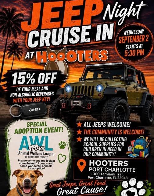 Jeep Night Cruise In at Hooters flyer