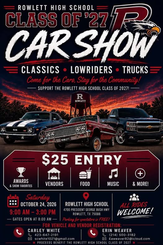 Flyer for Rowlett High School Class of '27 Car Show