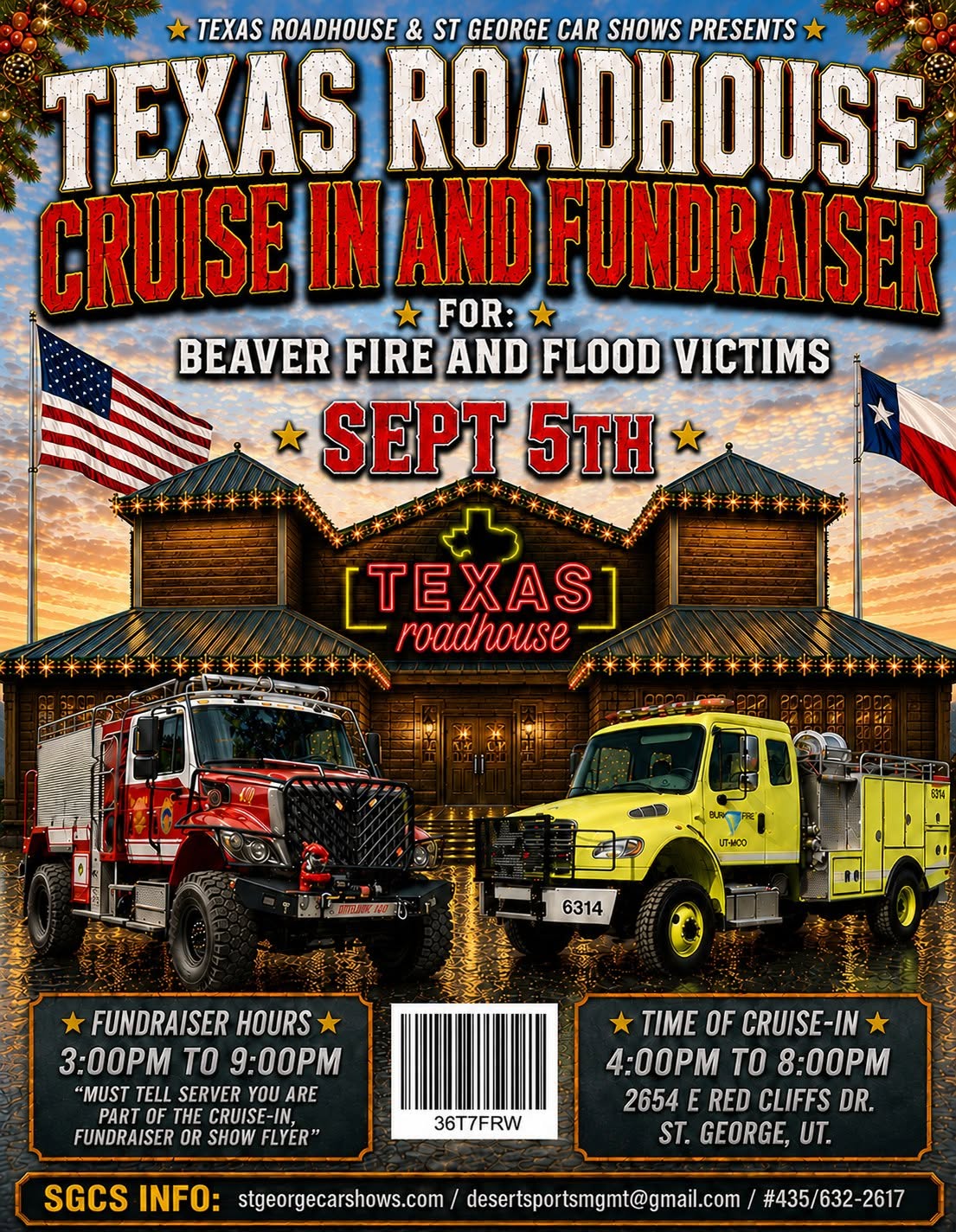 Texas Roadhouse Cruise In and Fundraiser flyer