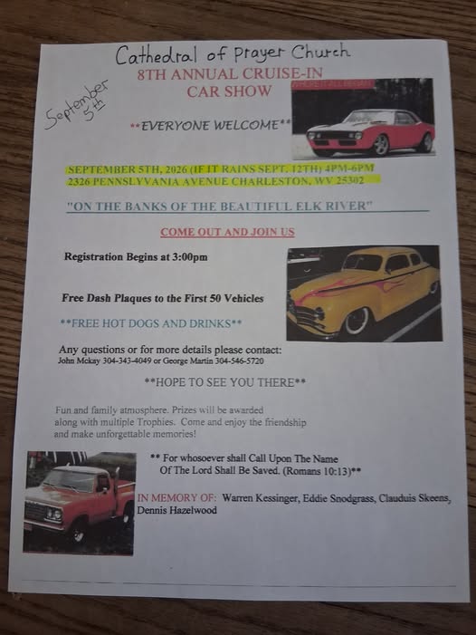 Cathedral of Prayer Church 8th Annual Cruise-In Car Show flyer
