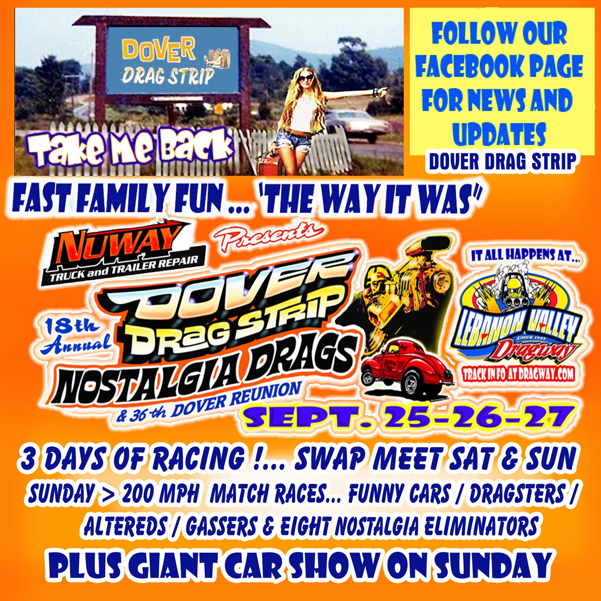 18th Annual Dover Drag Strip Nostalgia Drags & 36th Dover Reunion flyer