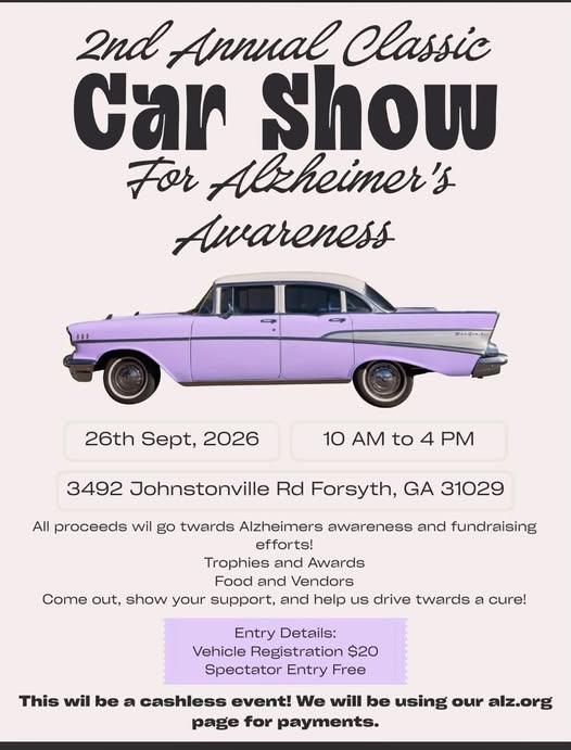 2nd Annual Classic Car Show For Alzheimer's Awareness flyer
