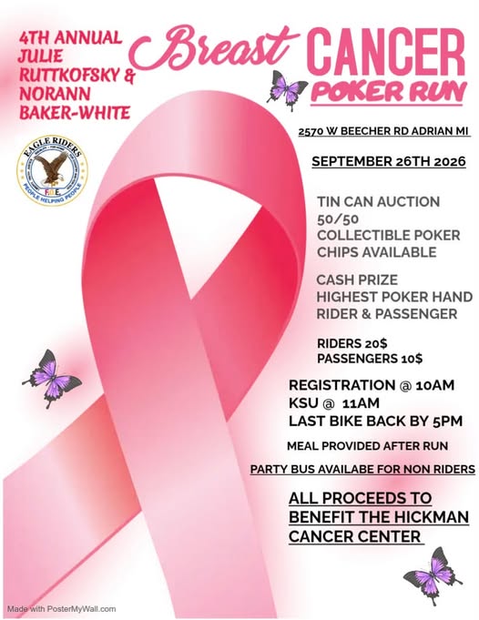 4th Annual Julie Ruttkorsky & Norann Baker-White Breast Cancer Poker Run flyer