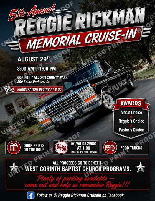5th Annual Reggie Rickman Memorial Cruise-In flyer