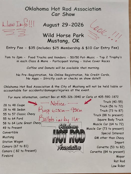 Oklahoma Hot Rod Association Car Show flyer