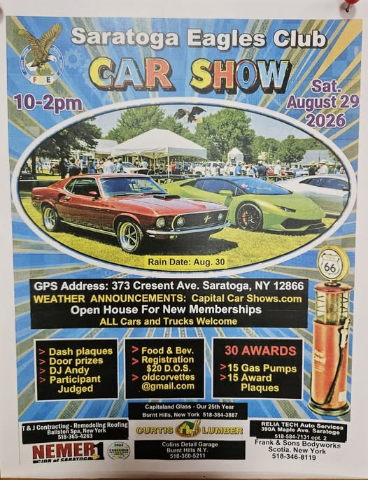 Saratoga Eagles Club Car Show flyer
