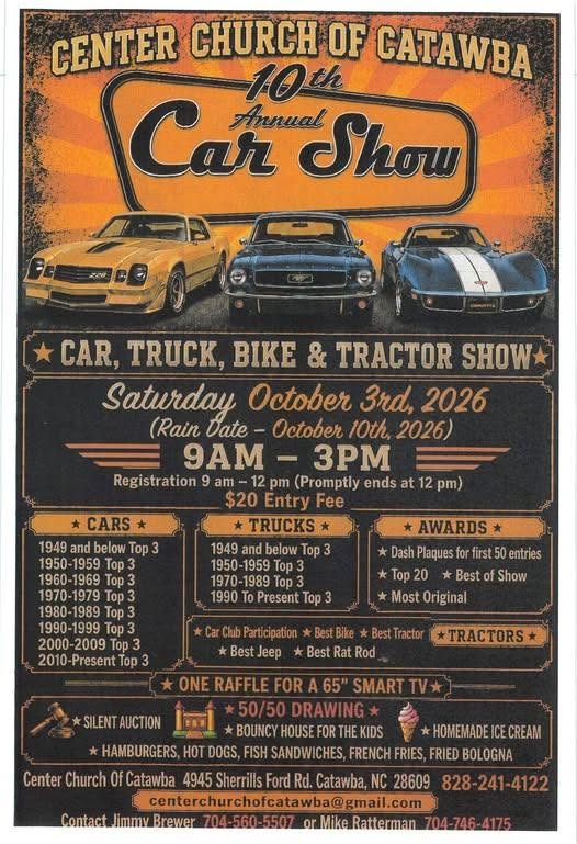 Center Church of Catawba 10th Annual Car Show flyer