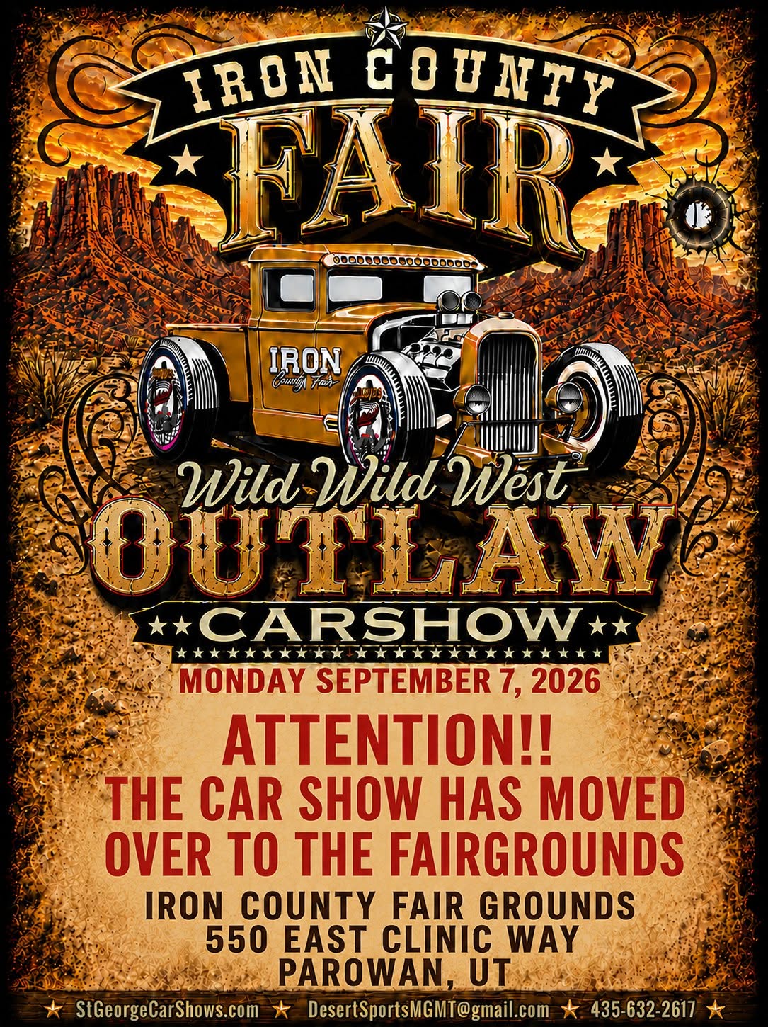 Iron County Fair Wild Wild West Outlaw Carshow flyer