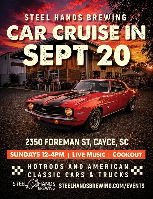 Steel Hands Brewing Car Cruise In flyer