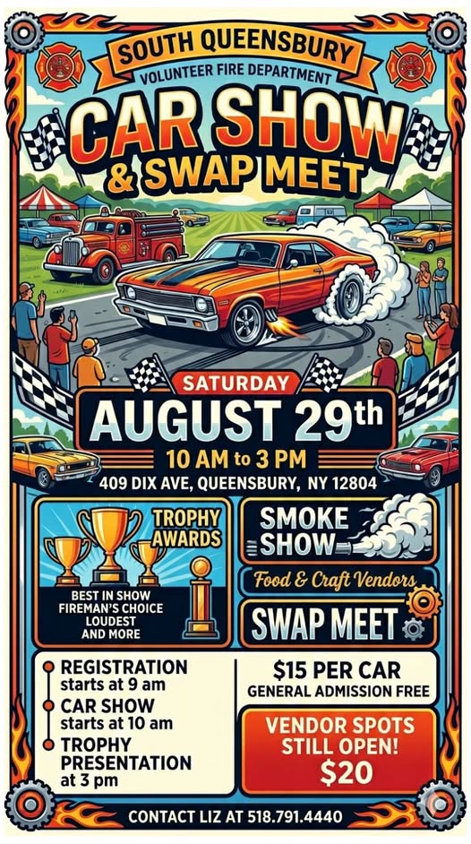 South Queensbury Volunteer Fire Department Car Show & Swap Meet flyer