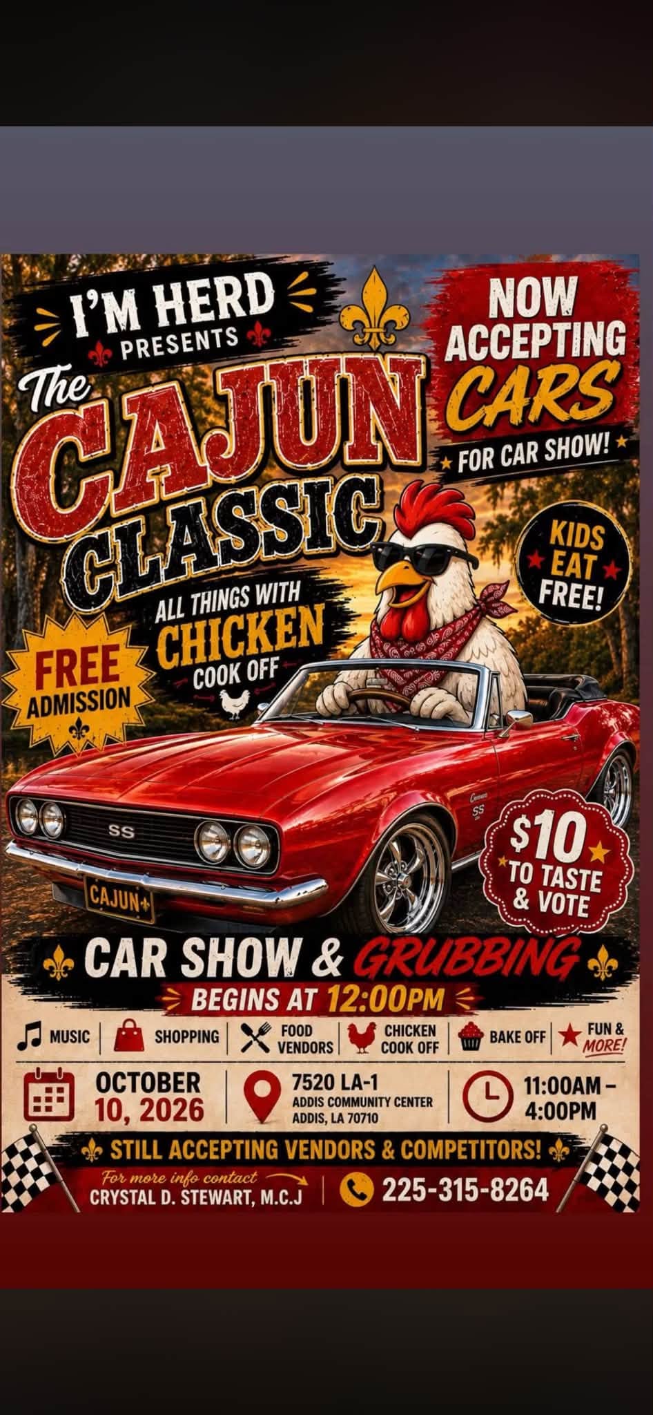 Flyer for The Cajun Classic - All Things With Chicken Cook Off