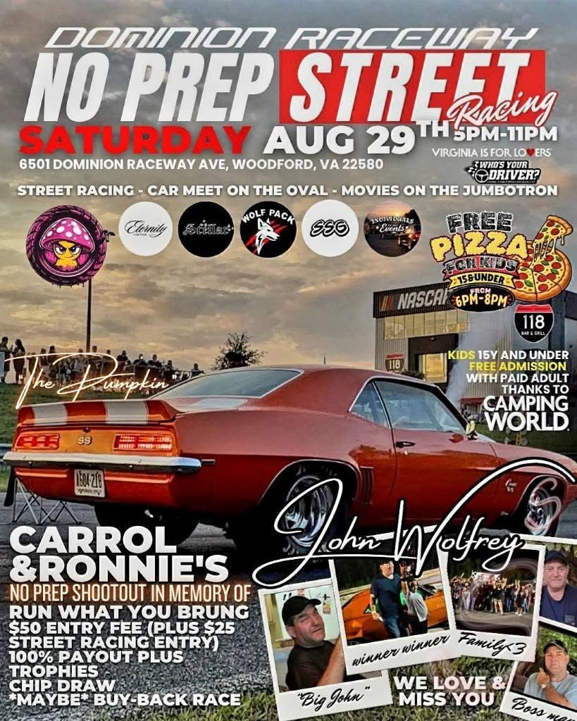 Dominion Raceway No Prep Street Racing flyer