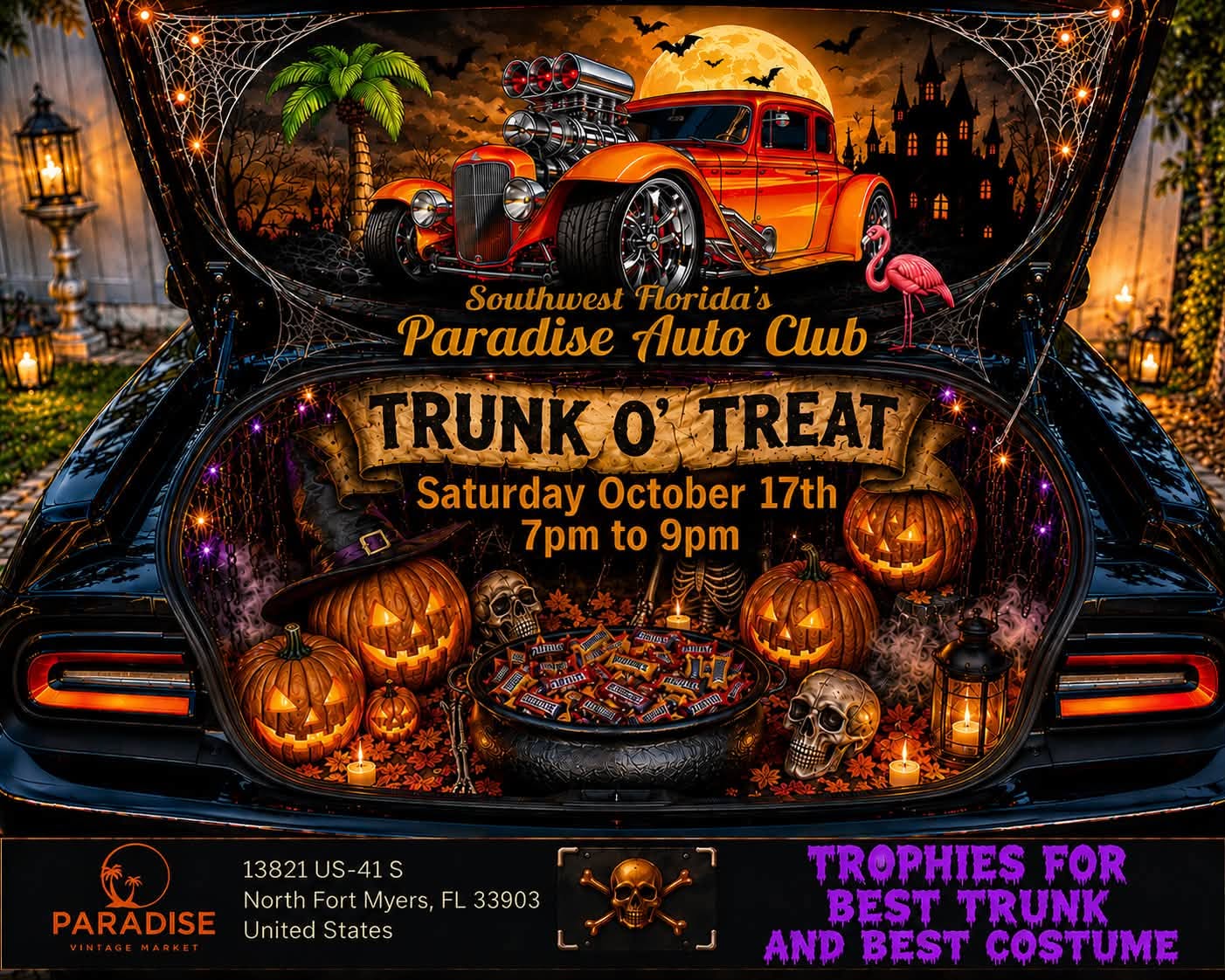 Flyer for Southwest Florida's Paradise Auto Club TRUNK O' TREAT