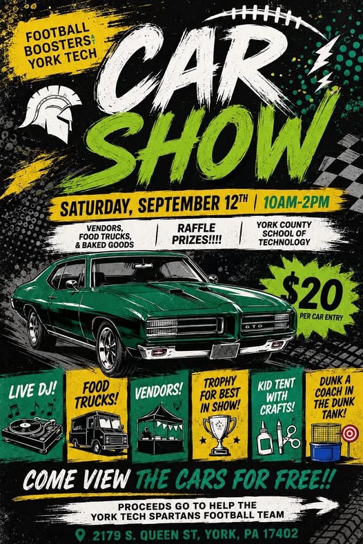Football Boosters York Tech Car Show flyer
