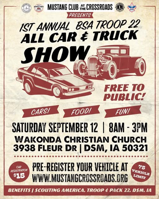 1st Annual BSA Troop 22 All Car & Truck Show flyer