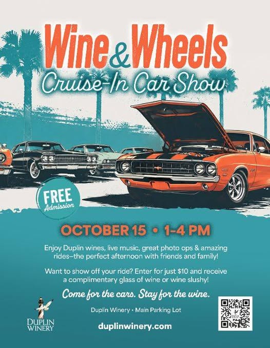 Flyer for Wine & Wheels Cruise-In Car Show