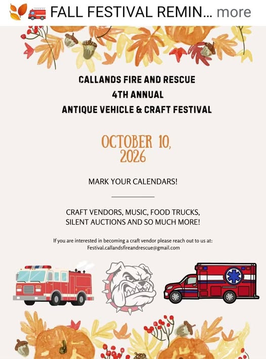 Flyer for Callanos Fire and Rescue 4th Annual Antique Vehicle & Craft Festival