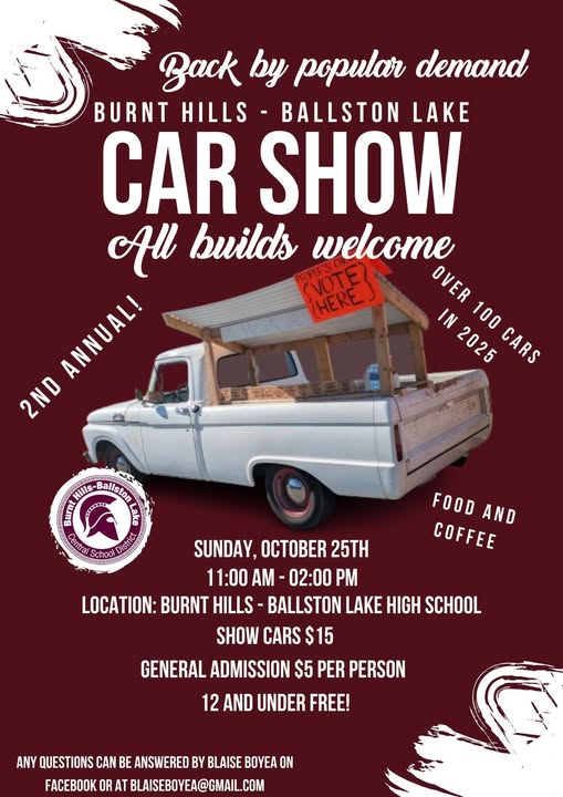 Flyer for Burnt Hills - Ballston Lake Car Show