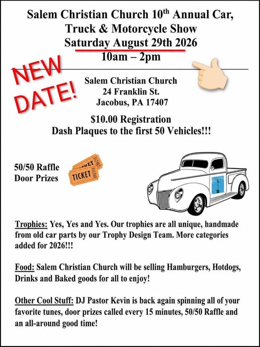 Salem Christian Church 10th Annual Car, Truck & Motorcycle Show flyer