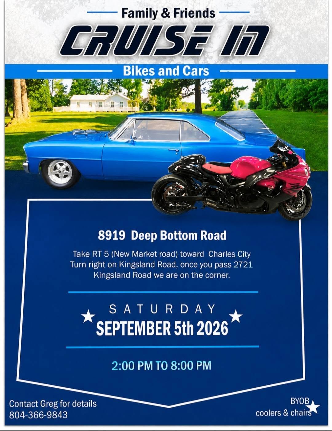 Family & Friends Cruise In - Bikes and Cars flyer