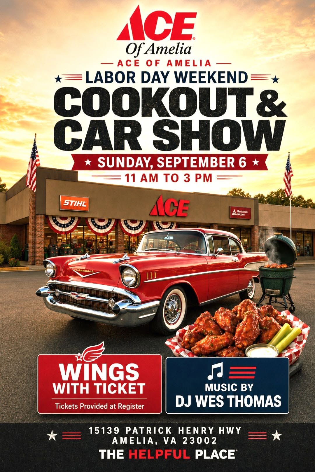 Ace of Amelia Labor Day Weekend Cookout & Car Show flyer