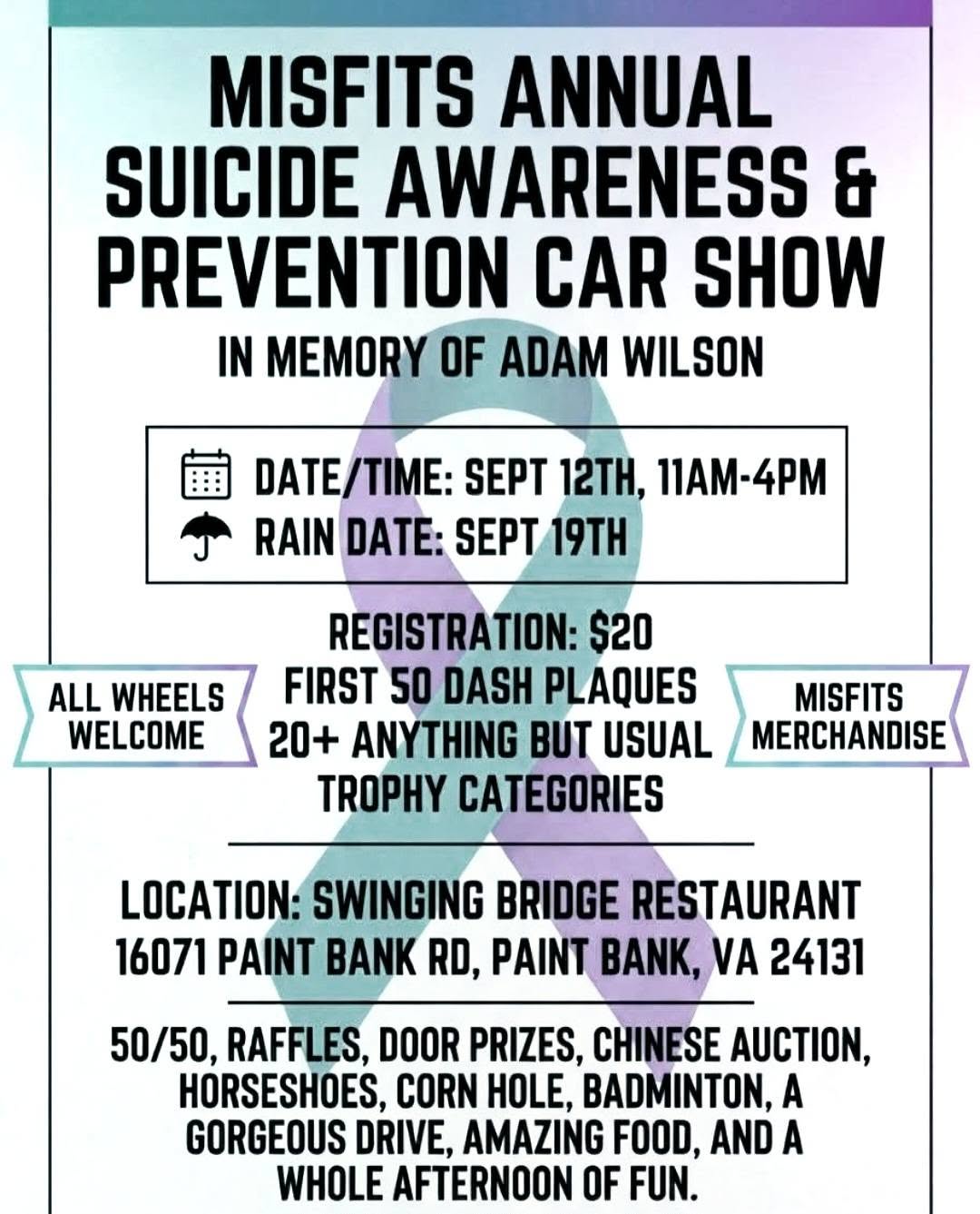 Misfits Annual Suicide Awareness & Prevention Car Show flyer