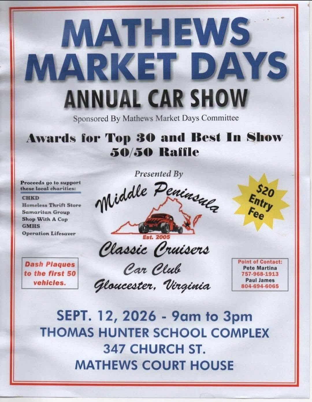 Mathews Market Days Annual Car Show flyer