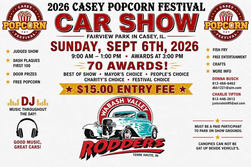 2026 Casey Popcorn Festival Car Show flyer
