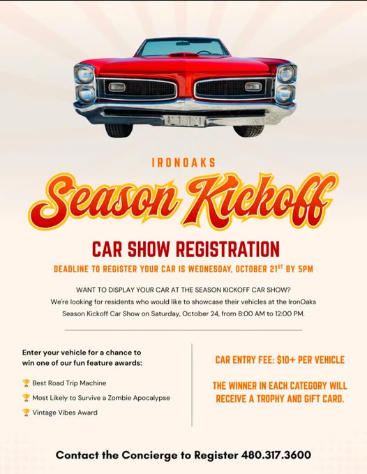 Flyer for IronOaks Season Kickoff Car Show