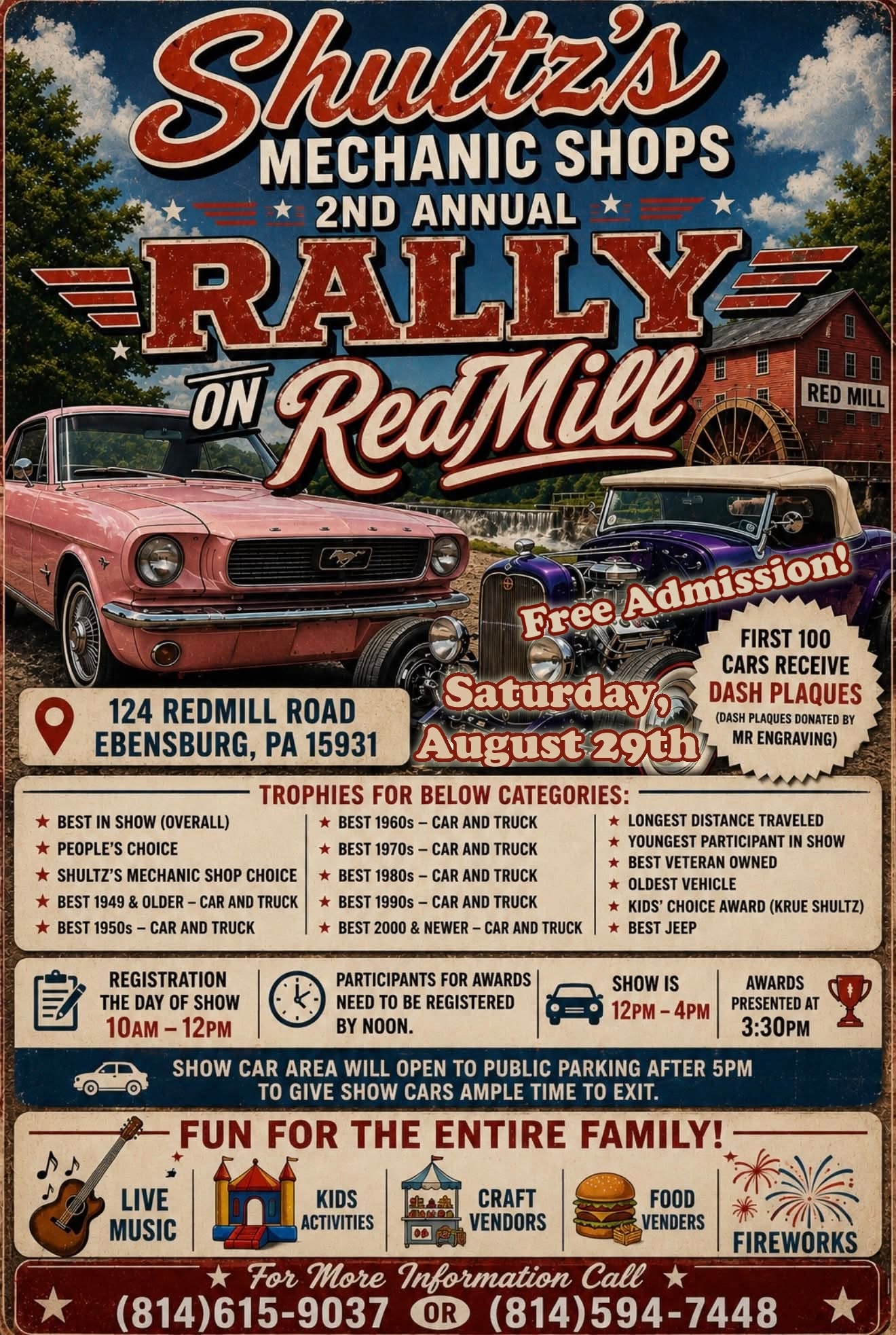 Shultz's Mechanic Shops 2nd Annual Rally on Red Mill flyer