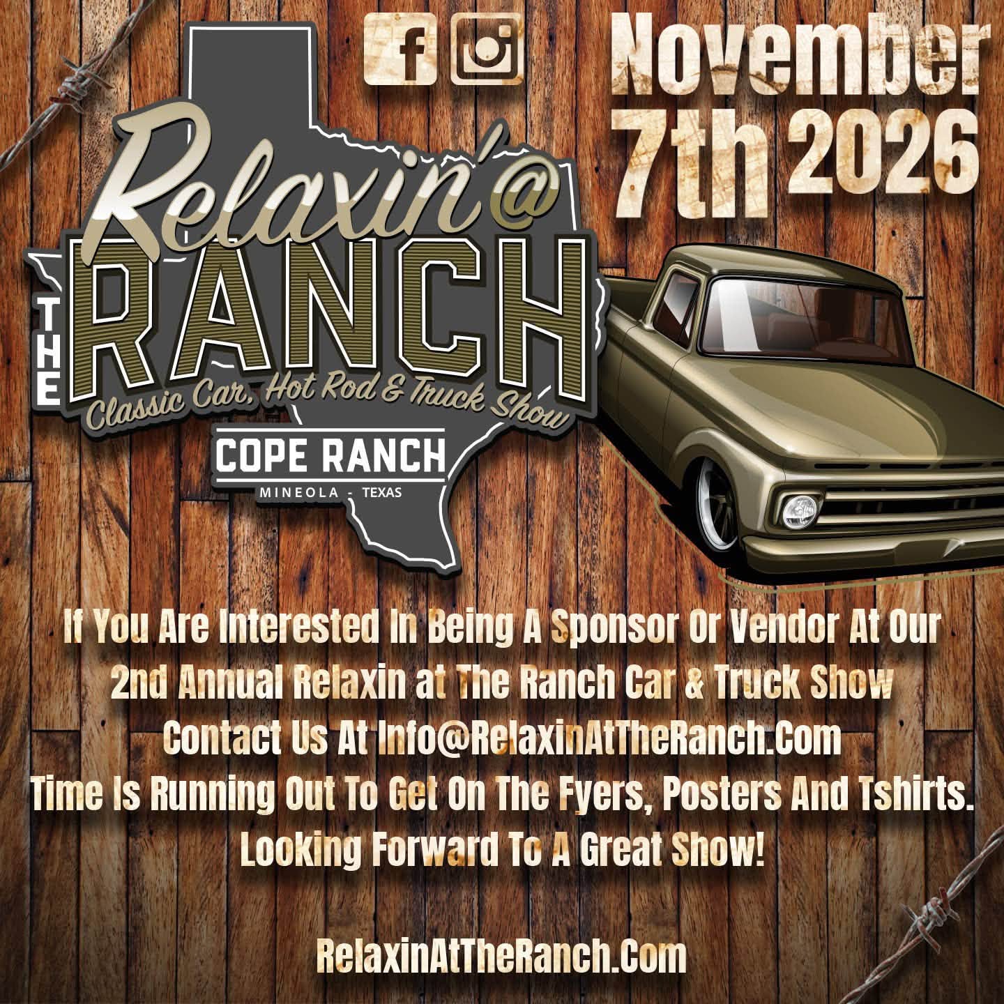 Flyer for Relaxin at The Ranch - Classic Car, Hot Rod & Truck Show