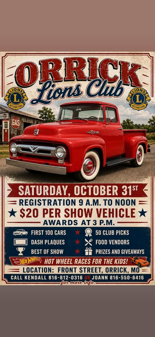 Flyer for Orrick Lions Club Car Show