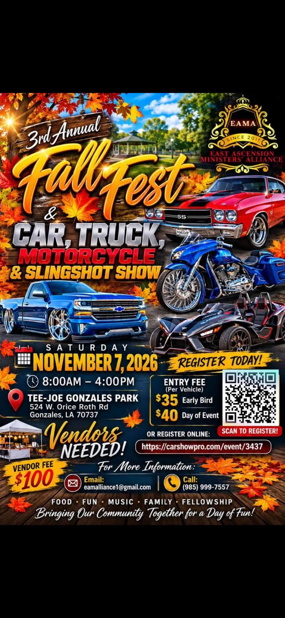 Flyer for 3rd Annual Fall Fest & Car, Truck, Motorcycle & Slingshot Show