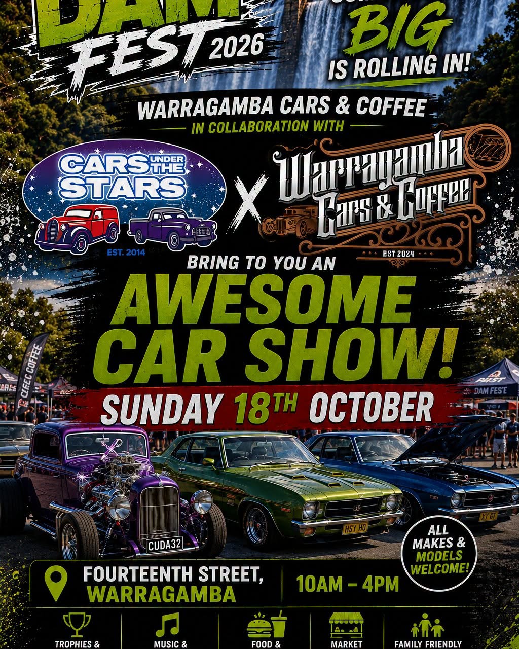 Flyer for Dam Fest 2026 - Awesome Car Show