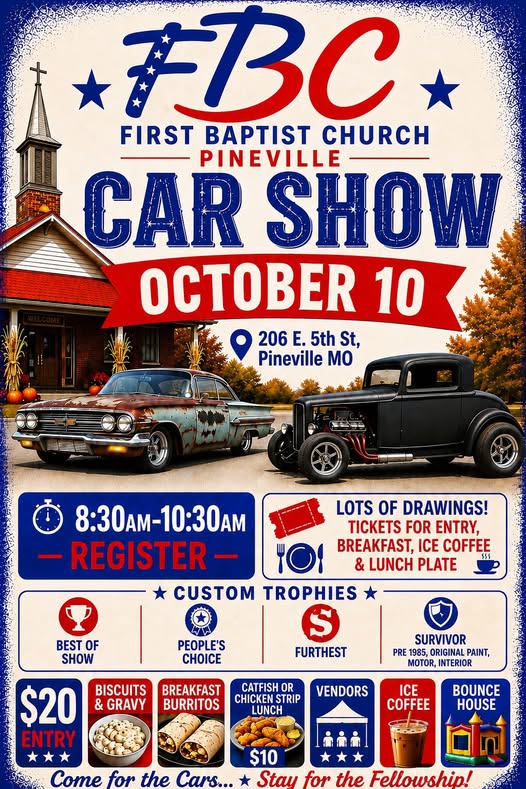 Flyer for First Baptist Church Pineville Car Show
