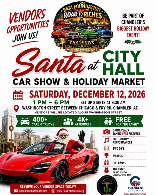 Flyer for Santa at City Hall Car Show & Holiday Market