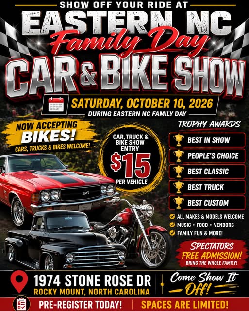 Flyer for Eastern NC Family Day Car & Bike Show