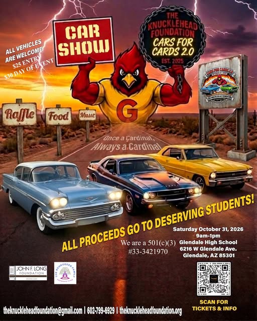 Flyer for Cars for Cards 2.0 - The Knucklehead Foundation Car Show