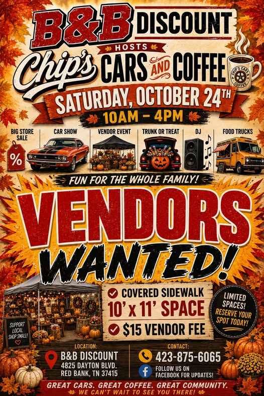 Flyer for B&B Discount Hosts Chips, Cars and Coffee