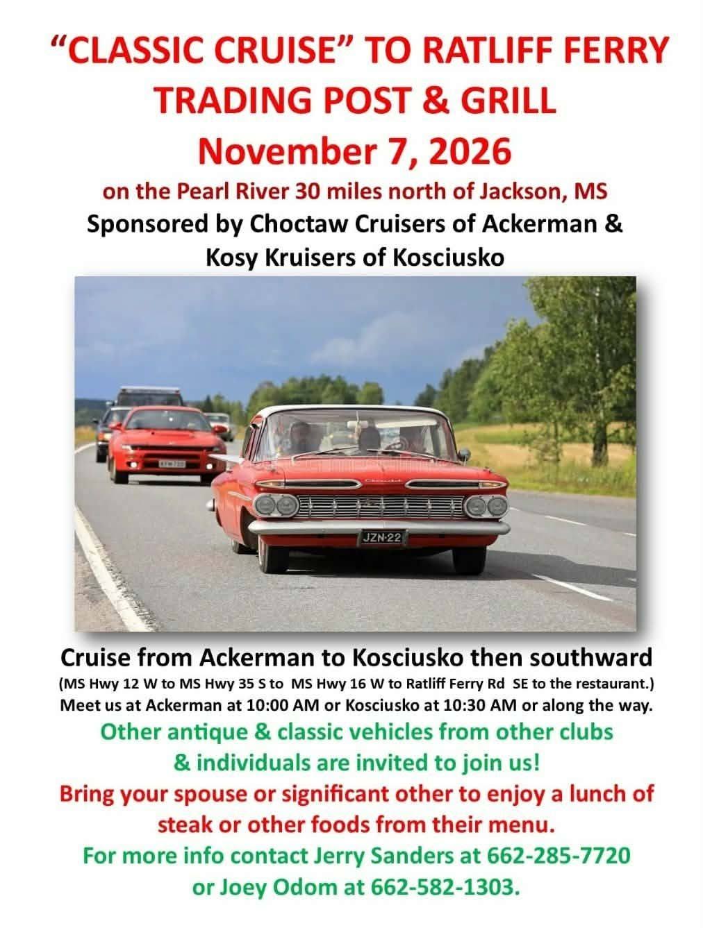 Flyer for Classic Cruise to Ratliff Ferry Trading Post & Grill
